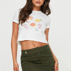 Crop-T-Shirt mit Fruchtprint und Rundhalsausschnitt