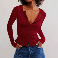Kurzer, gerippter Strickcardigan mit Rundhalsausschnitt und Knöpfen