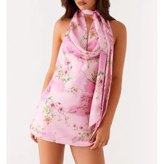 A-Linien-Kleid mit Wasserfallausschnitt und V-Ausschnitt sowie Blumenmuster