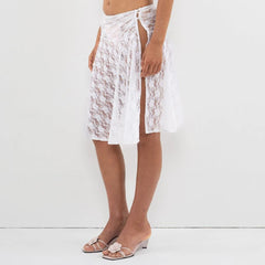 Boho-Midirock aus transparentem Mesh mit Blumenmuster