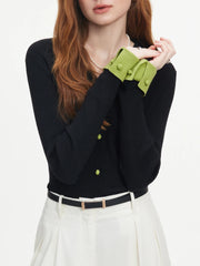 Langer Strickcardigan mit Farbblock-Design und V-Ausschnitt