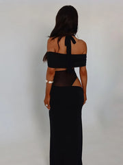Ein-Schulter-Partykleid aus Mesh, tailliert, ohne Taille