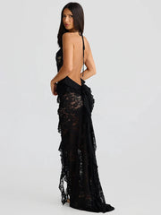 Strandkleid aus Spitze mit Neckholder und Rüschen
