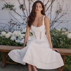 Midikleid mit Spitzeneinsatz an der Seite, A-Linien-Form und Trägern
