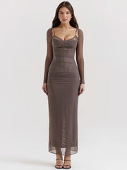 Transparentes, trägerloses, rückenfreies Bodycon-Kleid aus Mesh
