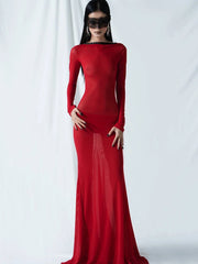 Durchsichtiges, rückenfreies Partykleid mit langen Ärmeln