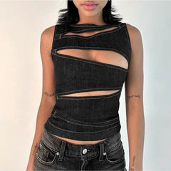 Rundhalsausschnitt, schmal geschnittenes Crop-Top