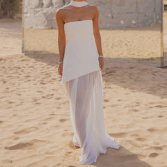Rückenfreies, geschlitztes, transparentes Strick-Maxikleid