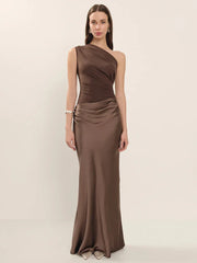 Ärmelloses Clubkleid aus Satin mit Patchwork-Details