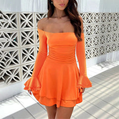 Schulterfreies, gestuftes Rüschen-Bodycon-Kleid