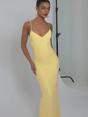Spaghetti-gelbes ärmelloses Bodycon-Kleid
