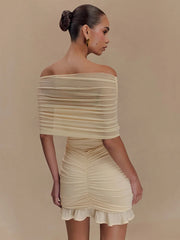 Trägerloses, gerüschtes Mini-Bodycon-Kleid aus Mesh