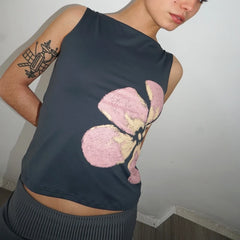 Figurbetontes, geblümtes Vintage-Crop-Top