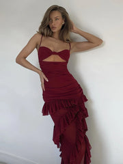Ärmelloses Partykleid aus Mesh mit Stufenrock und offenem Rücken