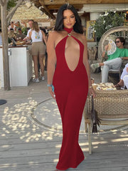 Neckholder-Kleid mit Schnürung und Cut-Out-Ausschnitt, Midi-Länge