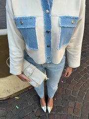 Patchwork-Denim-Freizeitmantel mit Revers