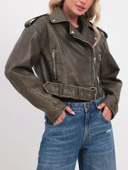 Vintage-Mantel aus Kunstleder mit Gürtel