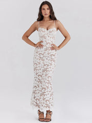 Ärmelloses, figurbetontes Kleid mit Blumenmuster und Schnürung