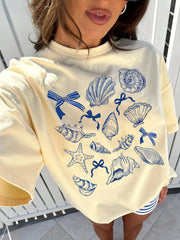 Ocean Conch Bow Loose Neck T-Shirt