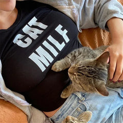 Gothic Cat Letter Grunge Crop T-Shirt