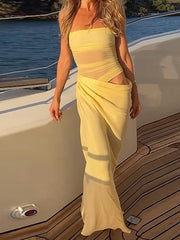 Mesh-Halter-Kleid mit rückenfreiem, figurbetontem Midikleid