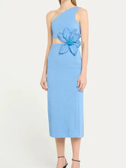 Ein-Schulter-Kleid mit Blumenmuster und Cut-out