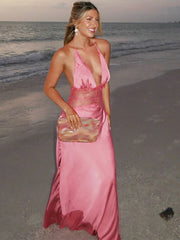 Trägerloses Maxikleid aus Bändermesh für den Strand