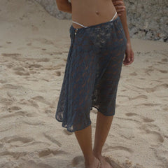 Boho-Midirock aus transparentem Mesh mit Blumenmuster