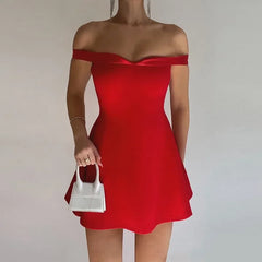 Trägerloses rotes rückenfreies A-Linien-Minikleid