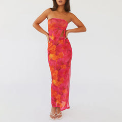 Zweiteiliges Set mit floralem Bandeau-Bodycon-Rock