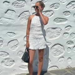 Minikleid mit Schnürung, Neckholder und Falten an der Hüfte