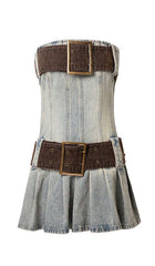 Trägerloses Minikleid mit Schnallendetails in Blau
