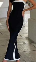 Trägerloses Maxikleid mit Schlitz und Bandagen