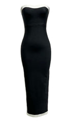 Trägerloses Maxikleid mit Schlitz und Bandagen