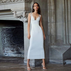 Trägerloses, ärmelloses Midi-Kleid aus Mesh-Bandagen SW6568