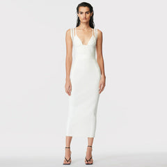 Trägerloses, ärmelloses Midi-Kleid aus Mesh-Bandagen SW6568
