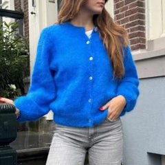 Vintage Crop Cardigan aus einfarbigem Strick mit Knöpfen
