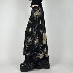 Vintage-Rock mit Blumenmuster, A-Linie, mittelhoher Bund
