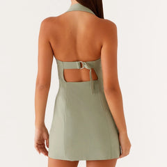 Einfarbiges Neckholder-Bodycon-Kleid mit Schnalle