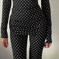 Schmal geschnittene Bootcut-Hose mit Polka-Dots