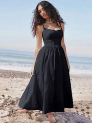 Spaghetti-A-Linien-Kleid mit rückenfreiem Midi-Längenschnitt