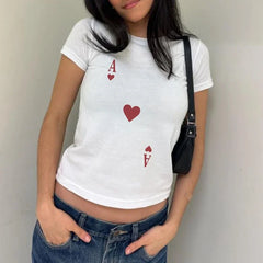 Grafisches Rundhals-Crop-Top im ästhetischen Stil