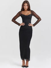 Schwarzes, trägerloses Bodycon-Kleid aus transparentem Netzstoff