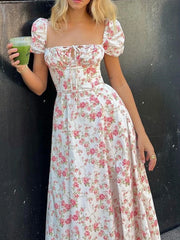 A-Linien-Kleid mit Puffärmeln und Blumenmuster