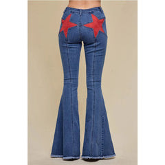 Bootcut-Hose mit Sternenmuster und weitem Bein