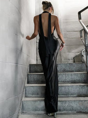 Maxikleid mit tiefem V-Ausschnitt, Schleifenschlitz und Neckholder
