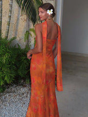 Trägerloses Maxikleid mit Mesh-Print