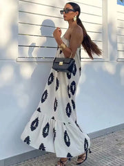 Bedrucktes, asymmetrisches, rückenfreies Midikleid
