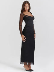 Schwarzes, trägerloses Bodycon-Kleid aus transparentem Netzstoff
