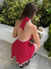 Leoparden-Spitzen-Minikleid mit rückenfreiem Neckholder-Ausschnitt